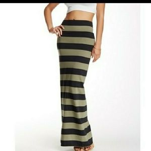 Free People army green and blk stripe column maxi